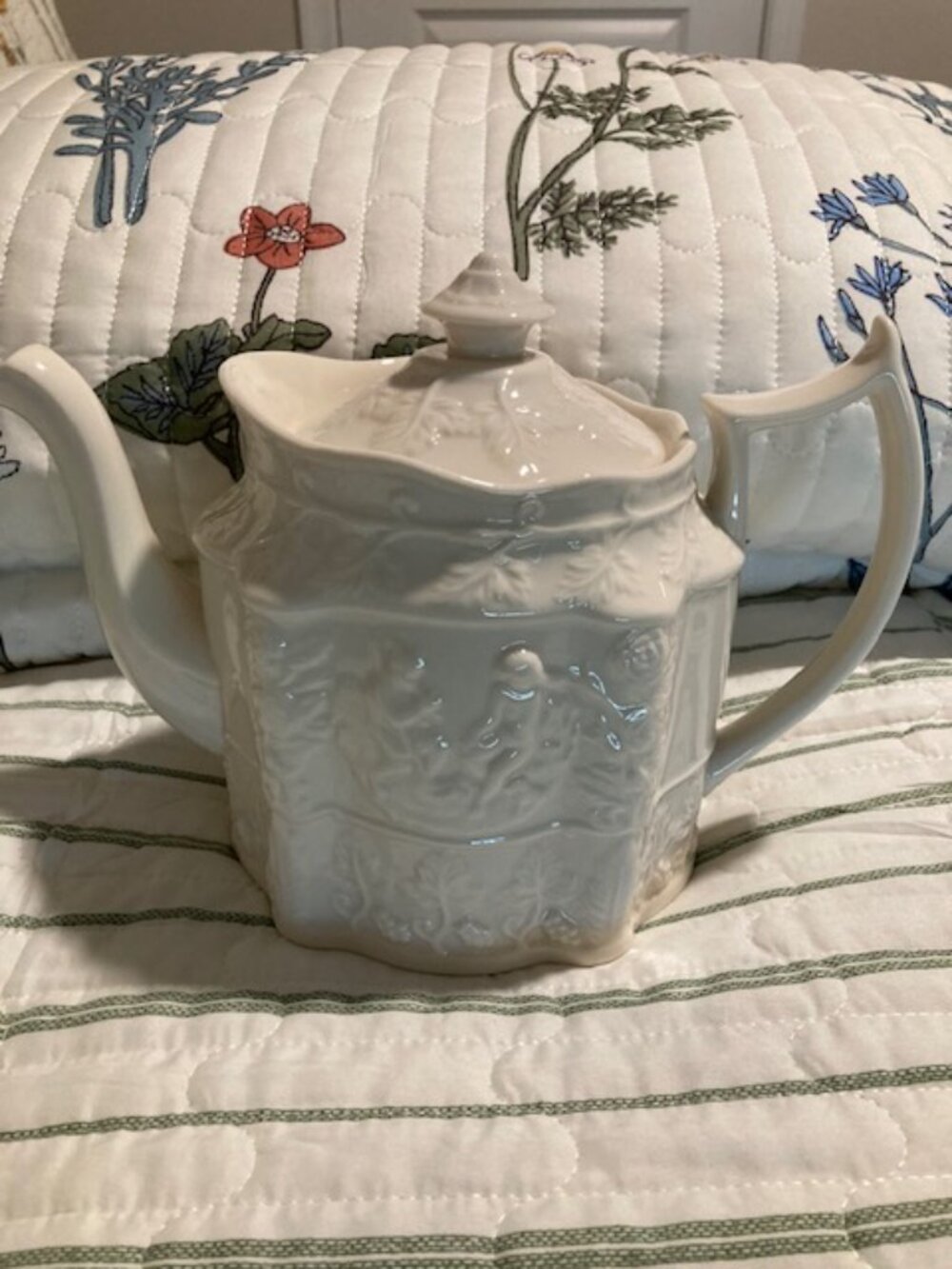 Vintage White on White Teapot